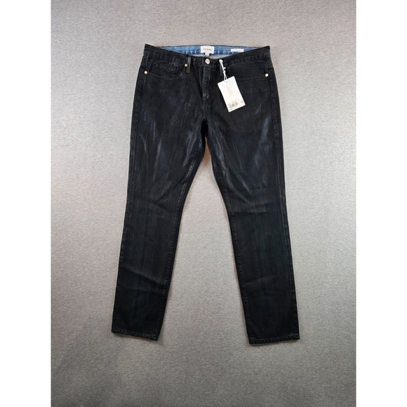Frame L'HommeSlim Jeans Men 34x33 Winter Night Black Mid Rise Coated Denim NEW